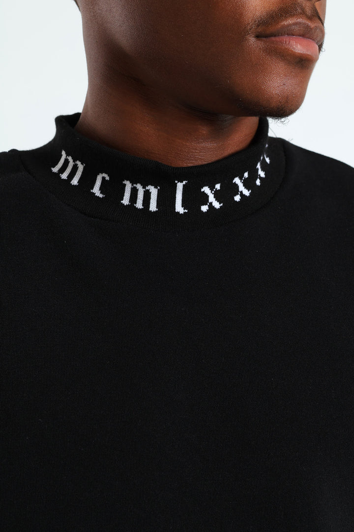 Jacquard Collar Pullover - Black