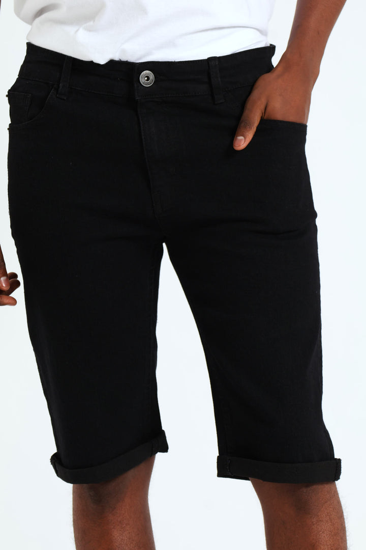 Denim Turnup Shorts - Black