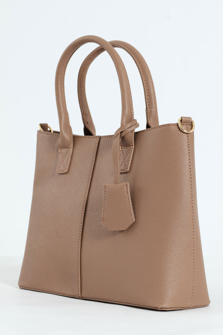 Top Handle Tote With Tab - Sand