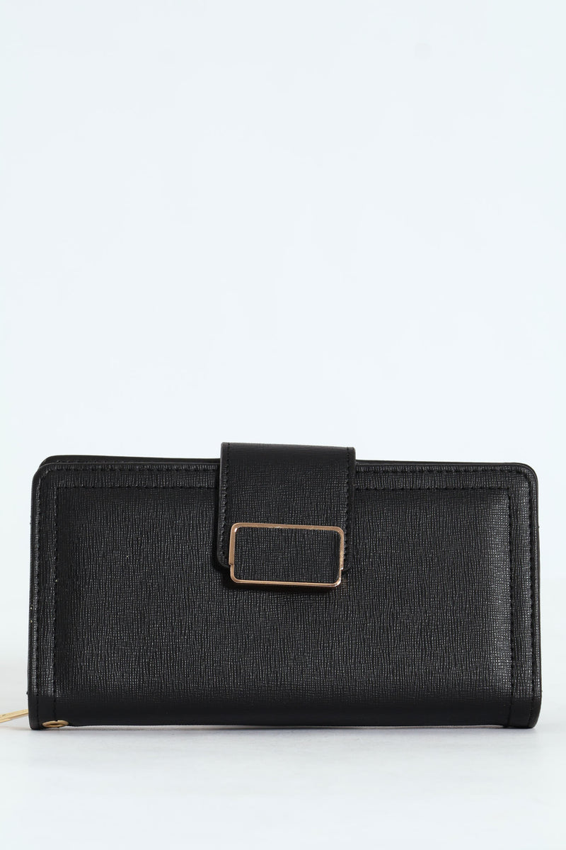 Flap Zip Around Bifold Purse - Black