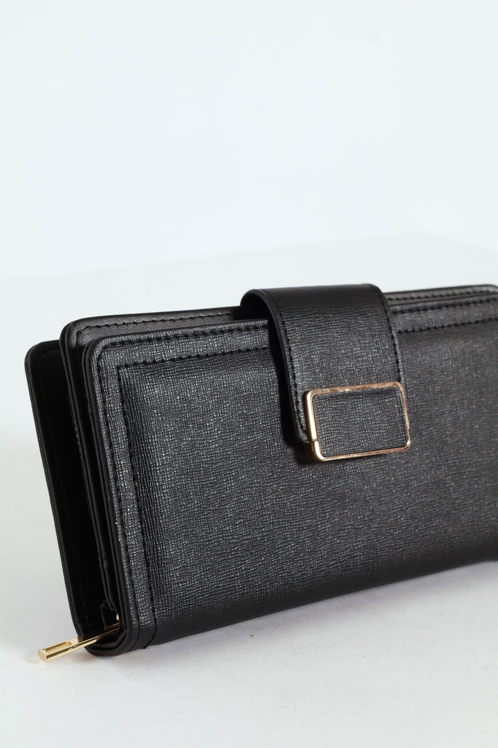 Flap Zip Around Bifold Purse - Black