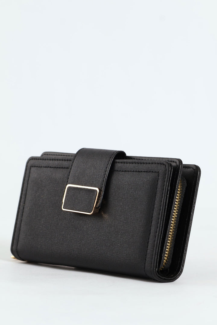 Flap Zip Around Bifold Purse - Black