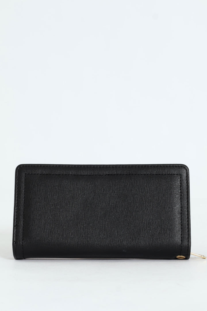 Flap Zip Around Bifold Purse - Black
