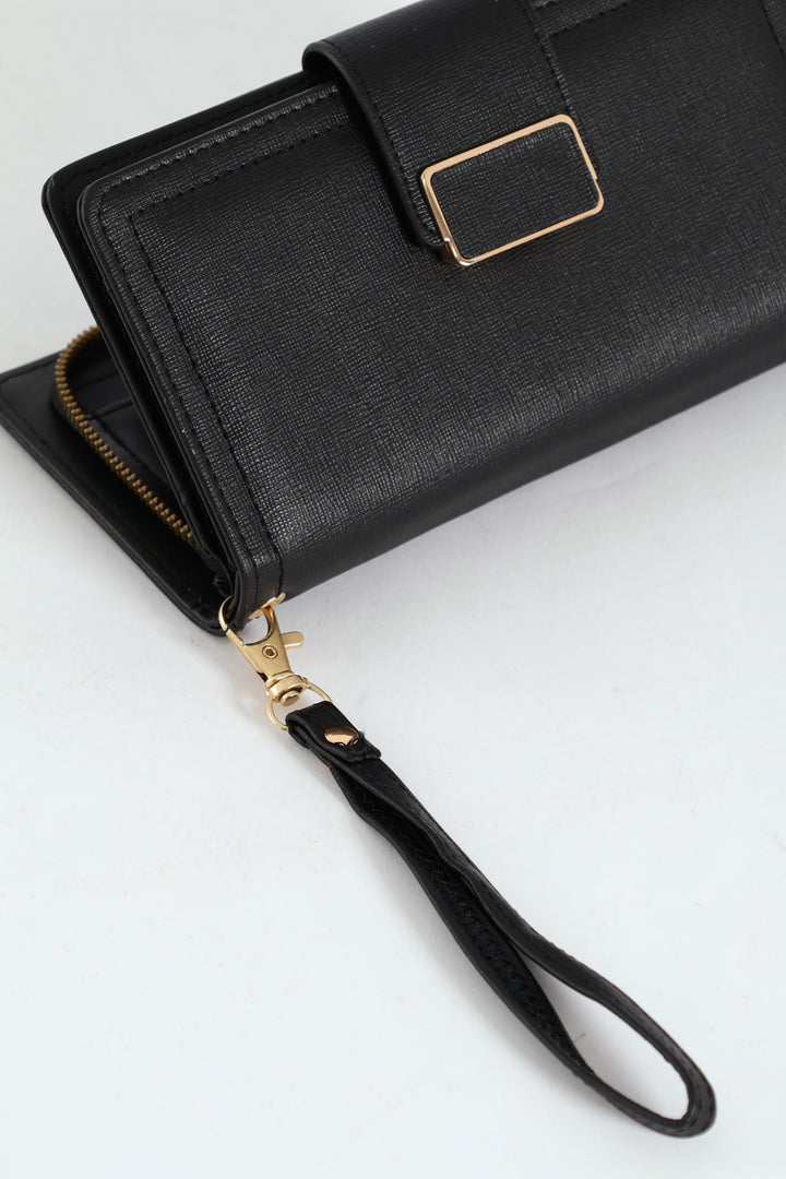 Flap Zip Around Bifold Purse - Black