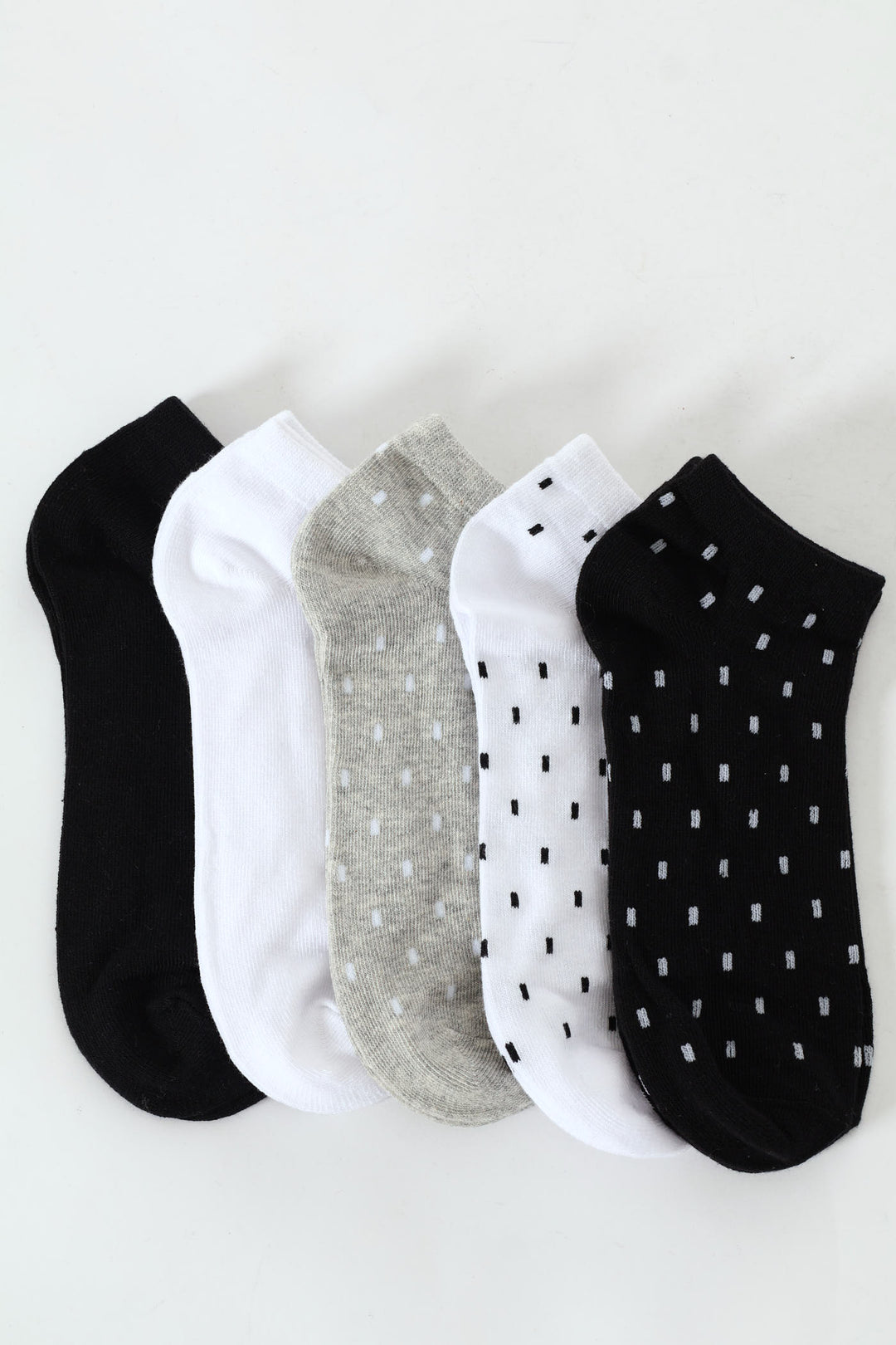 5 Pack Mono Spot Low Cut Fashion Socks - Black/White