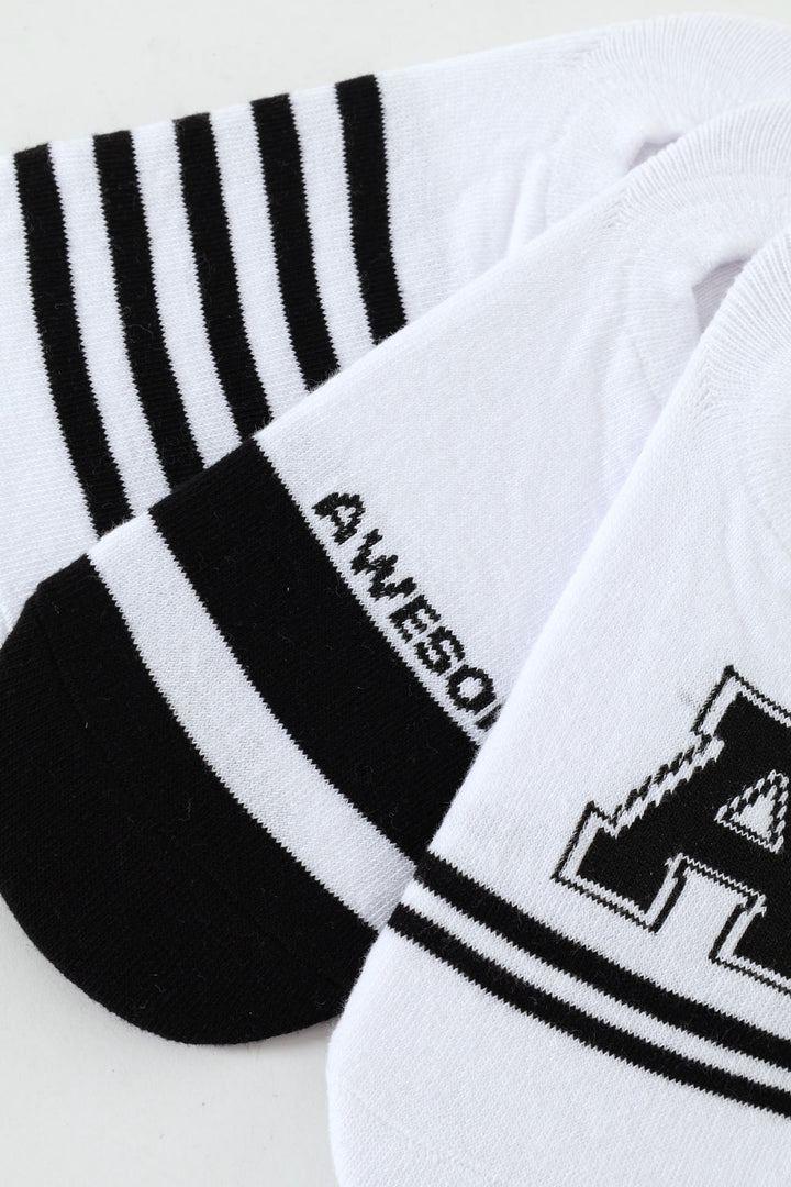 Boys 3 Pack Awesome Secret Socks - Black/White