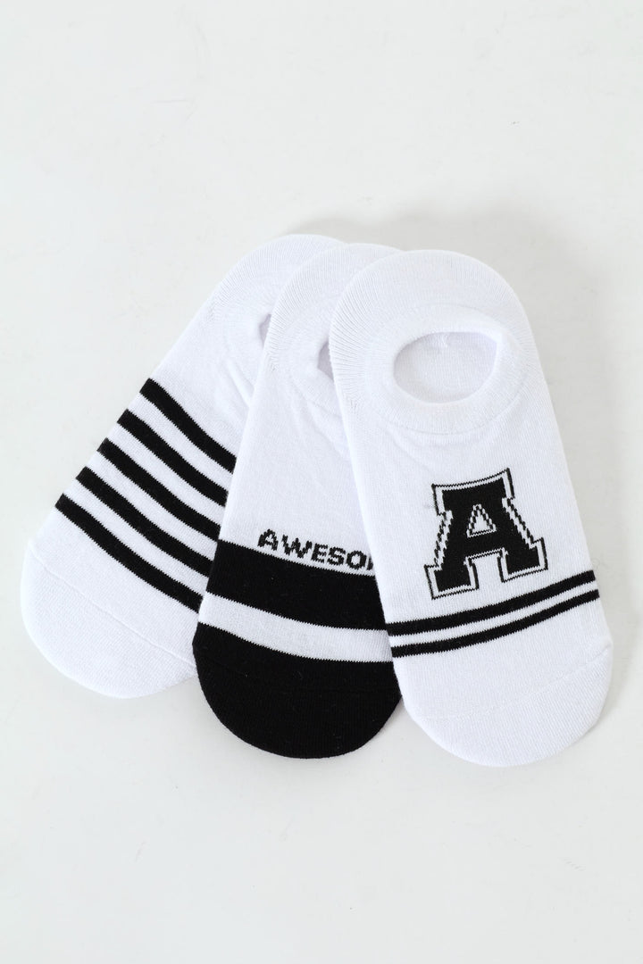 Boys 3 Pack Awesome Secret Socks - Black/White