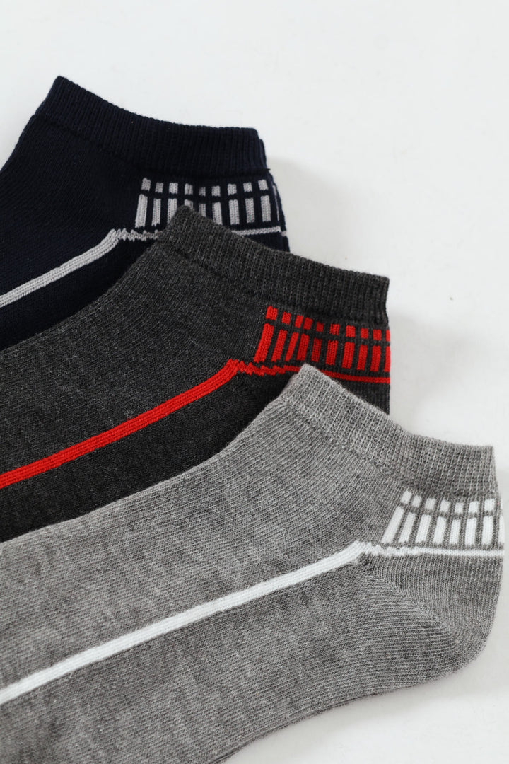 3 Pack Lowcut Socks - Charcoal/Grey Melange/Navy