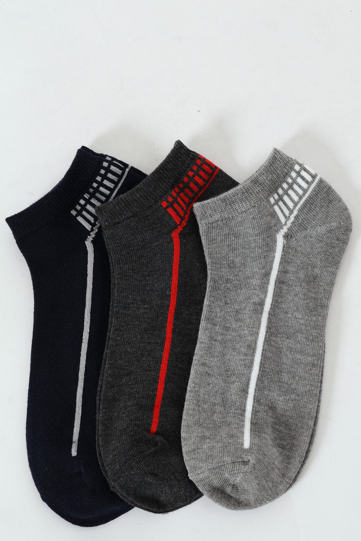 3 Pack Lowcut Socks - Charcoal/Grey Melange/Navy