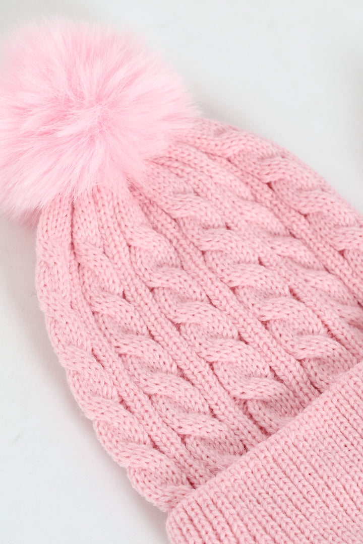 Pre-Girls Pink Cable Knit Beanie With Gloves - Pink