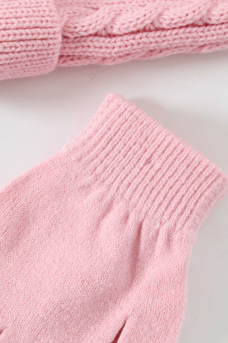 Pre-Girls Pink Cable Knit Beanie With Gloves - Pink
