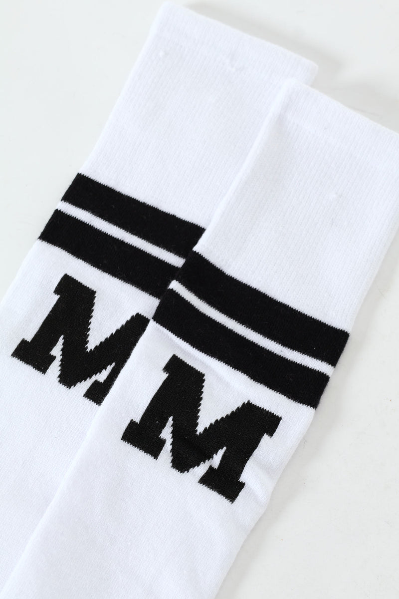 Girls Striped Alphabet Kneehigh Socks - White