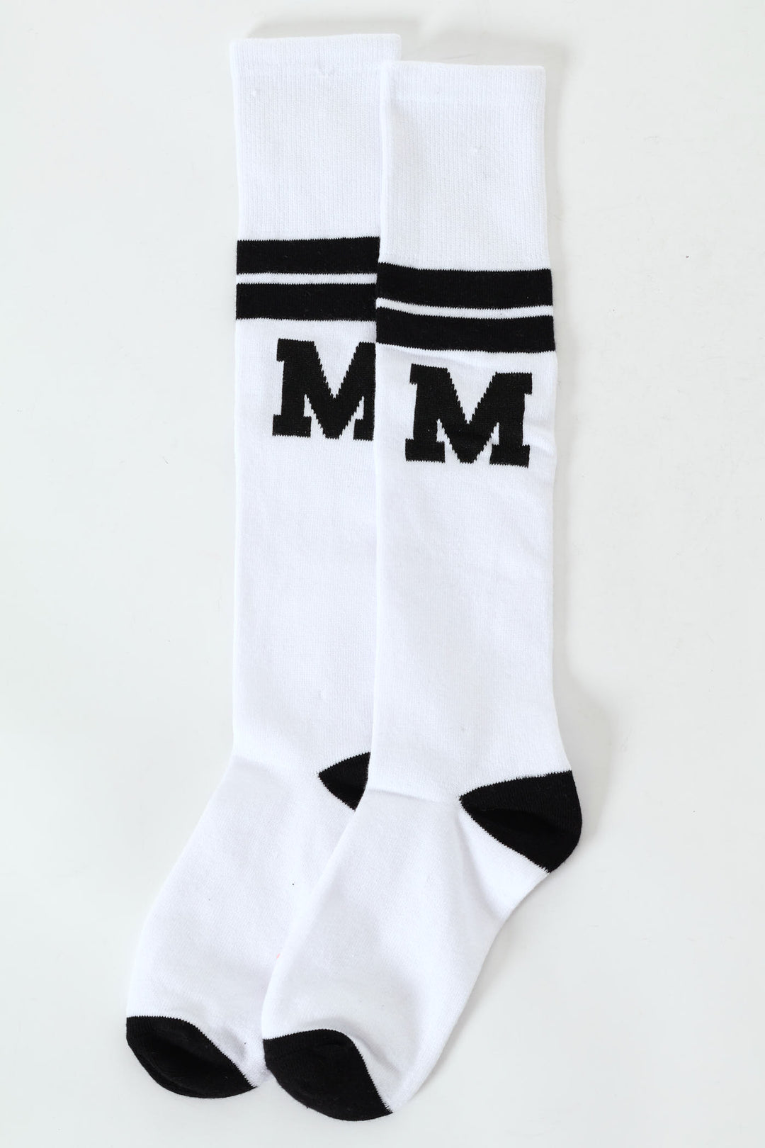Girls Striped Alphabet Kneehigh Socks - White