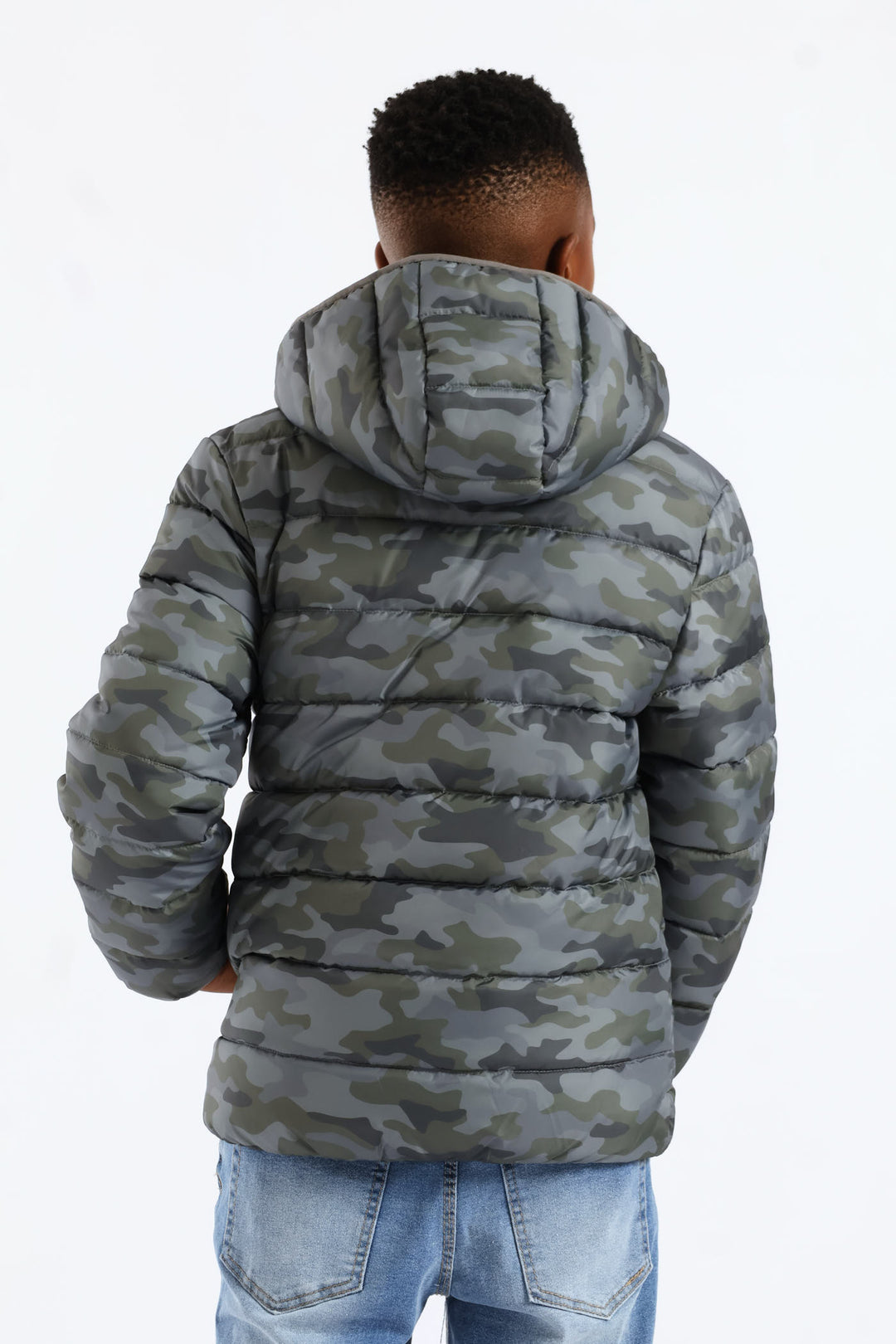 Boys Camo Print Puffer Jacket - Green