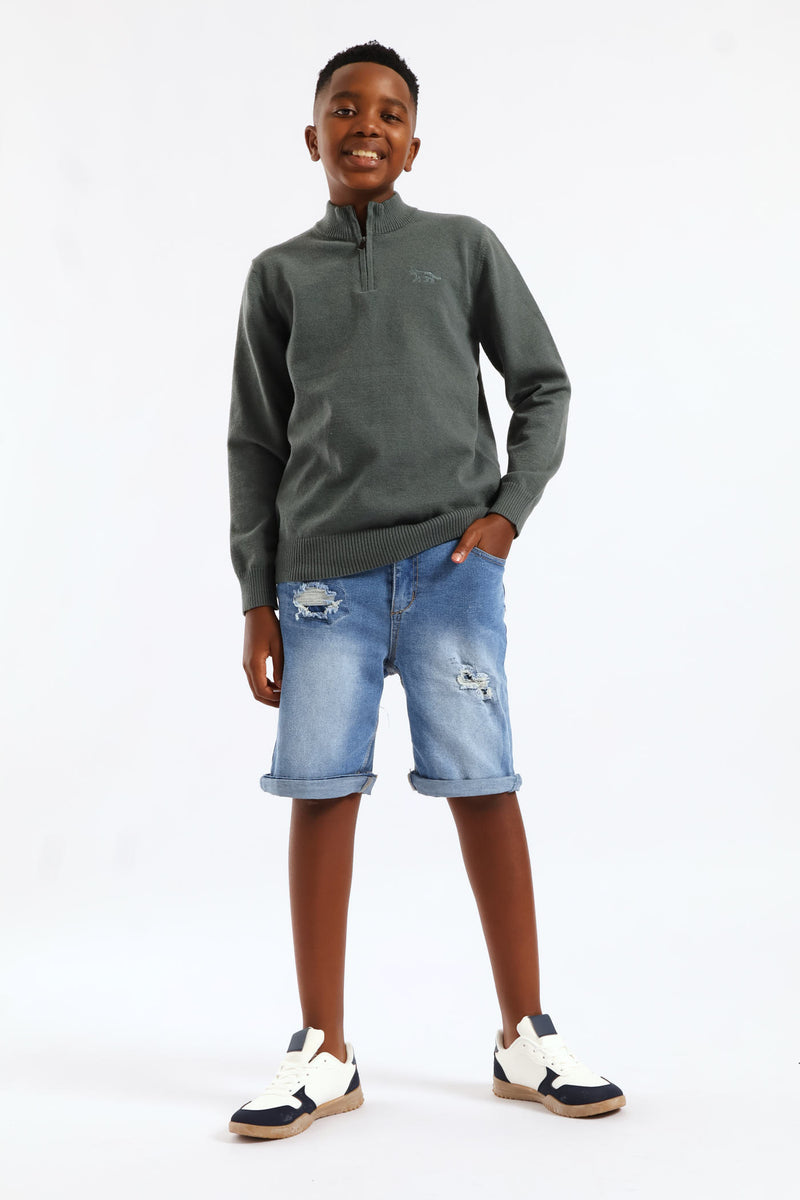 Boys Denim Destressed Rip Walkshort - Blue