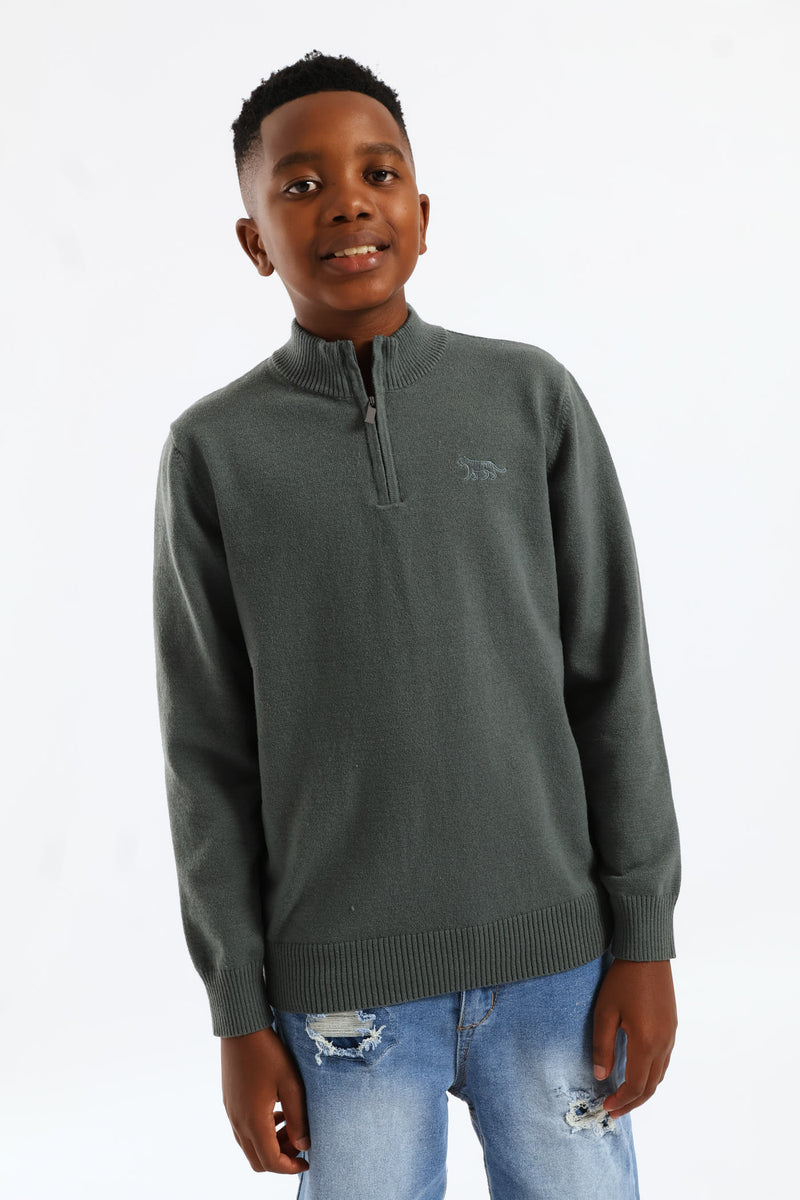Boys Quarter Zip Knit Pullover - Green