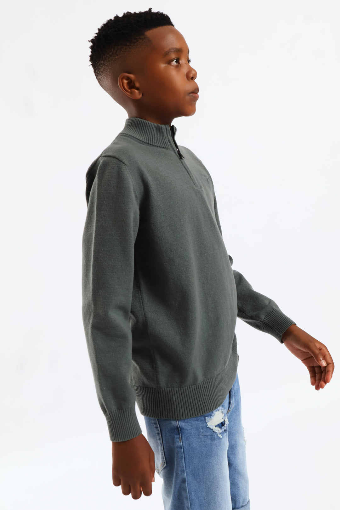 Boys Quarter Zip Knit Pullover - Green