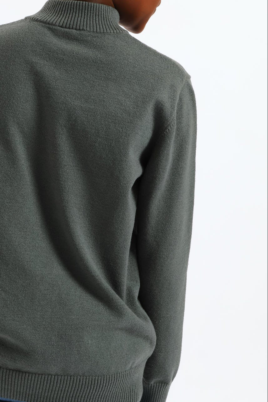 Boys Quarter Zip Knit Pullover - Green