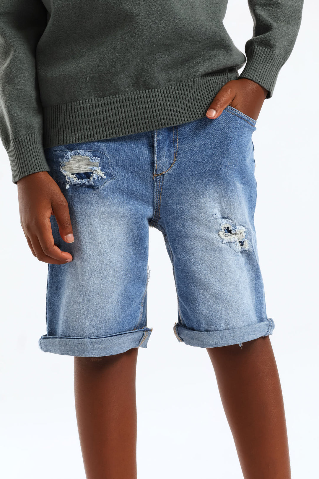 Boys Denim Destressed Rip Walkshort - Blue