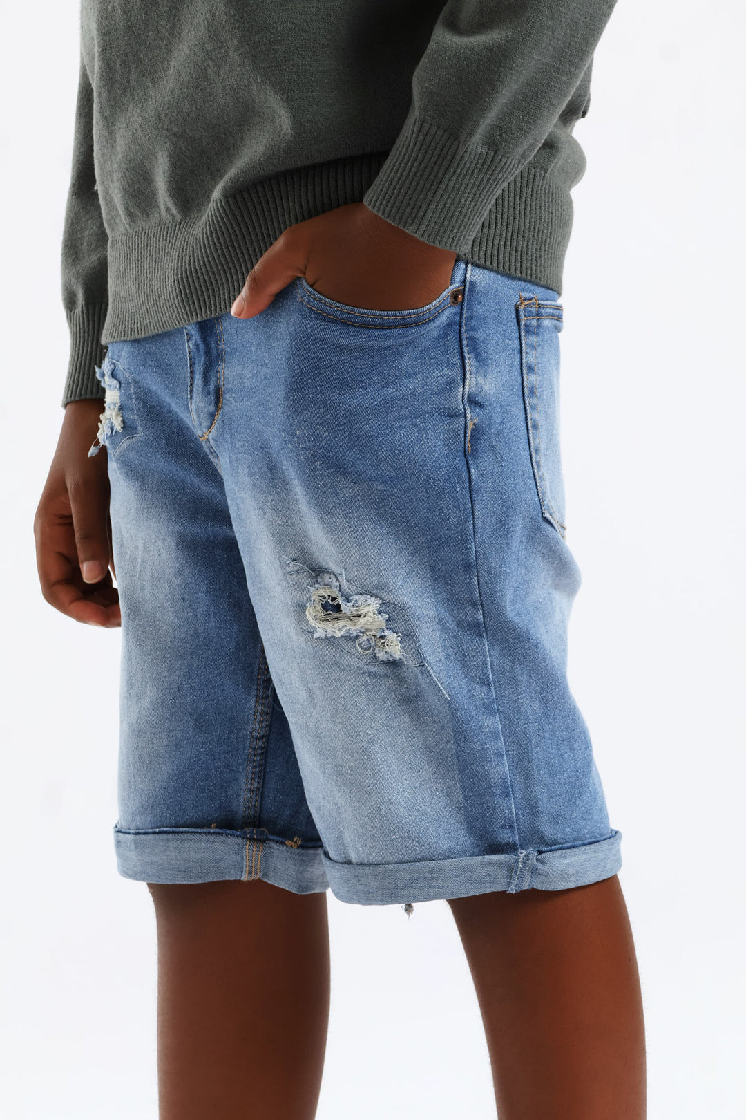 Boys Denim Destressed Rip Walkshort - Blue