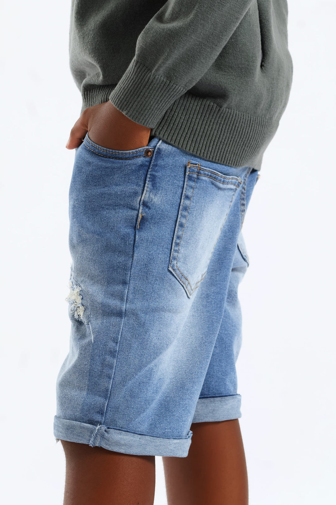 Boys Denim Destressed Rip Walkshort - Blue