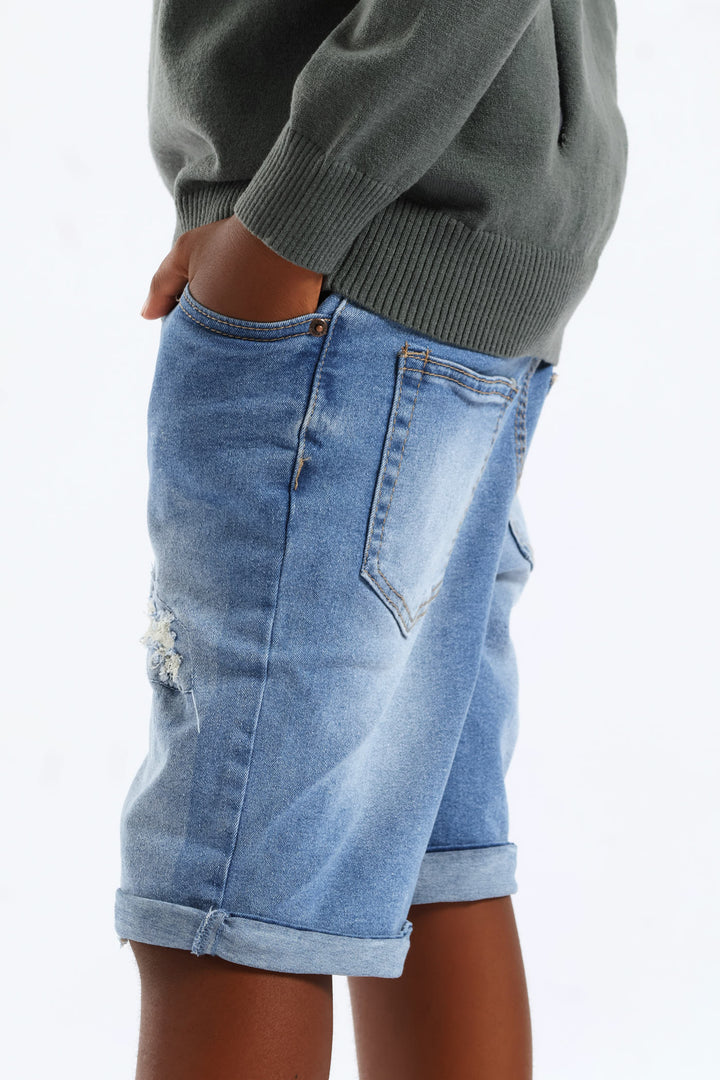 Boys Denim Destressed Rip Walkshort - Blue