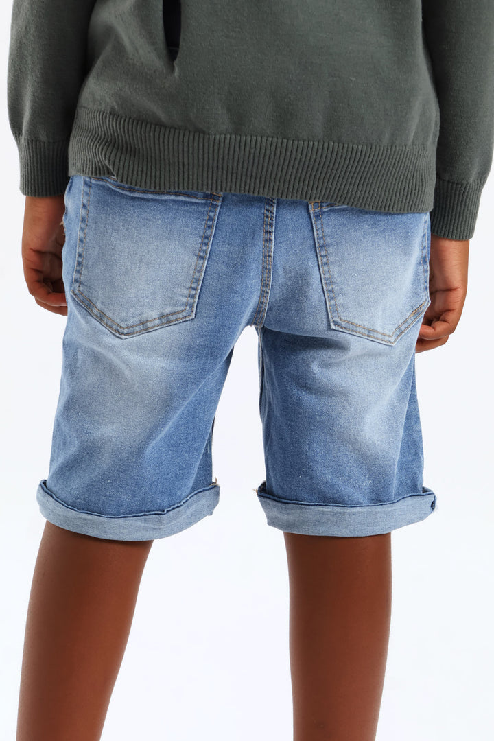 Boys Denim Destressed Rip Walkshort - Blue