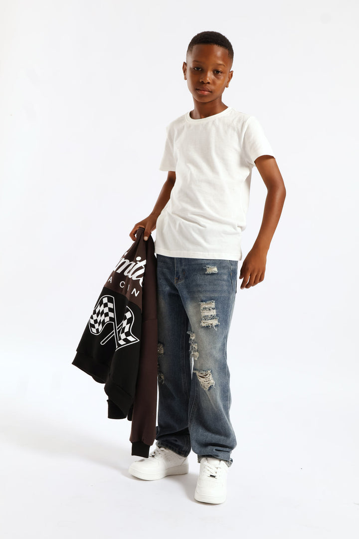 Boys Destressed Ripped Baggy Jean - Blue