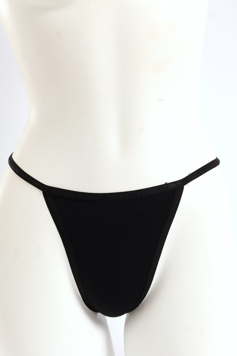 Ladies 3 Pack Wide Ribbed Seamless T-String Panty - Black/Mocca/White