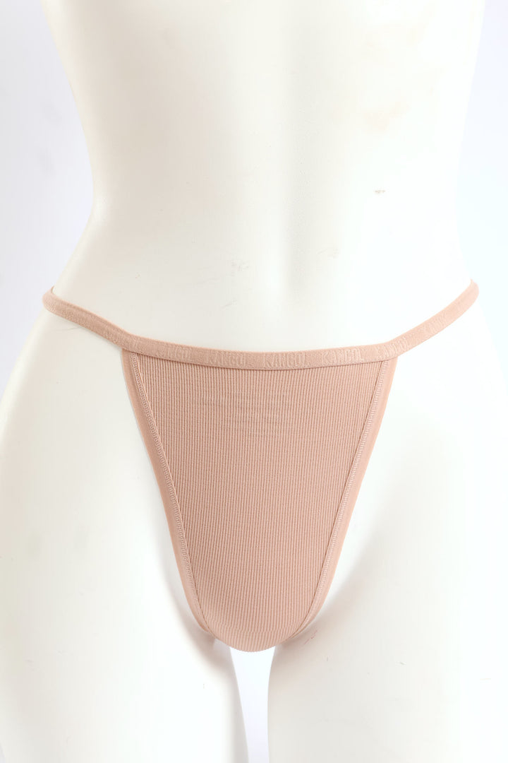 Ladies 3 Pack Wide Ribbed Seamless T-String Panty - Black/Mocca/White