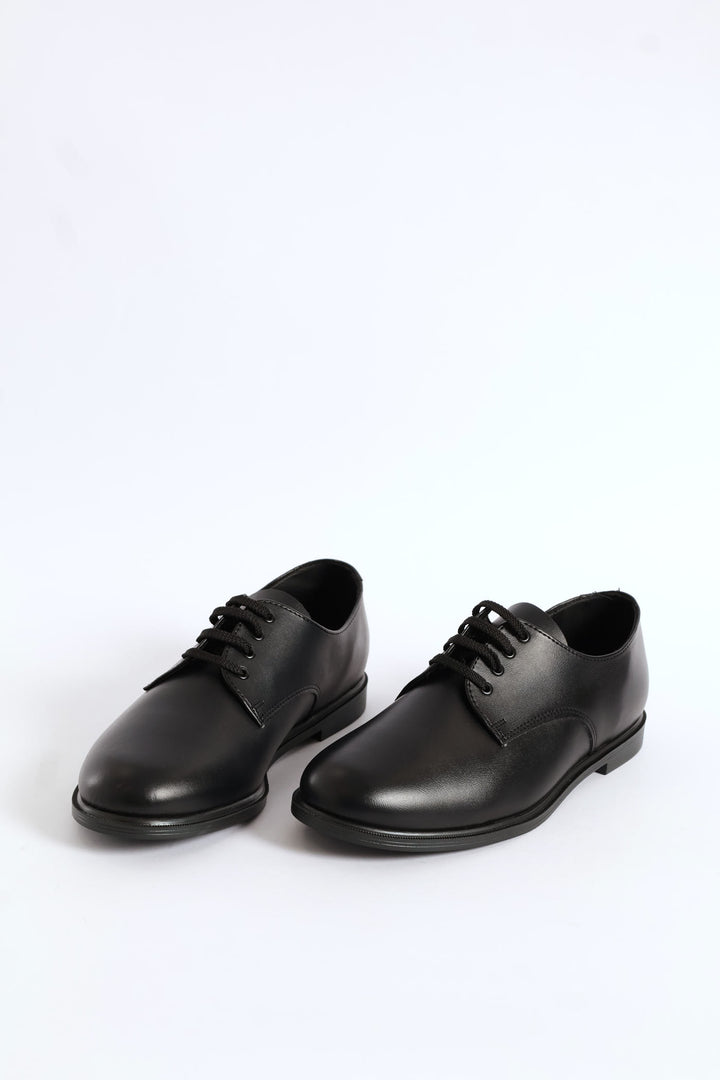 Leather Mens Lace-Up School Shoe - Black
