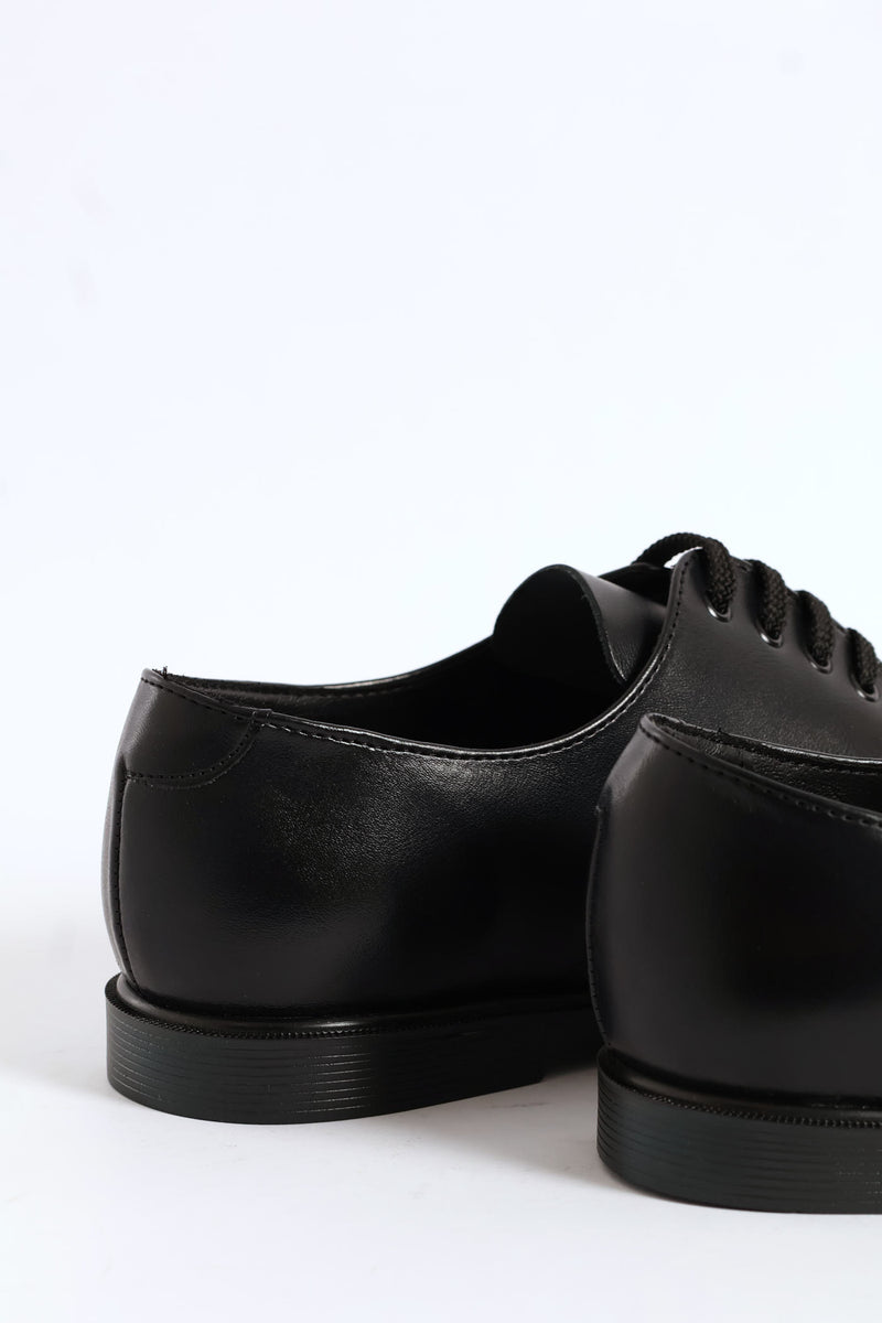 Leather Mens Lace-Up School Shoe - Black