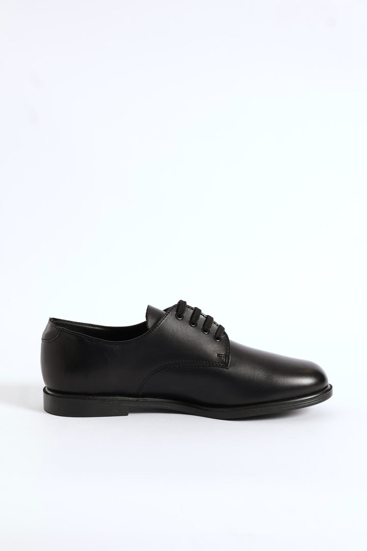 Leather Mens Lace-Up School Shoe - Black
