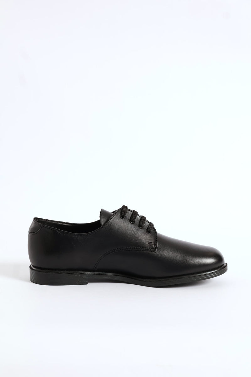 Leather Mens Lace-Up School Shoe - Black