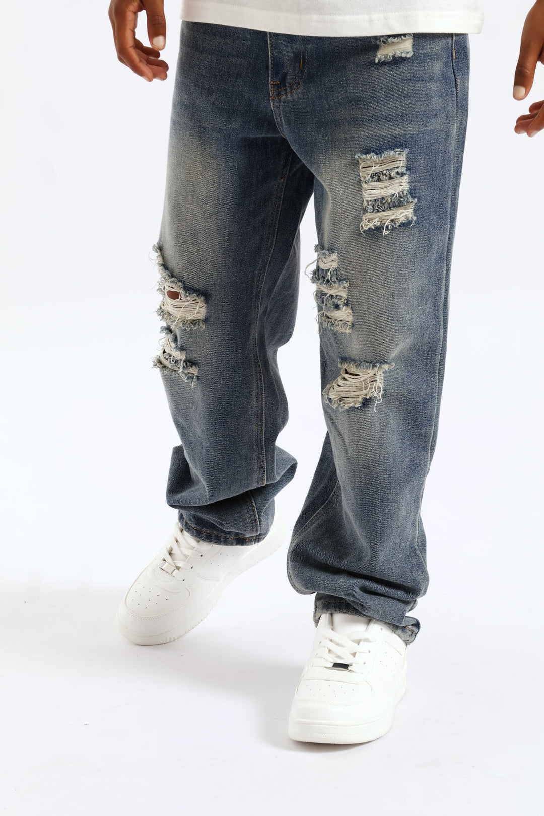 Boys Destressed Ripped Baggy Jean - Blue