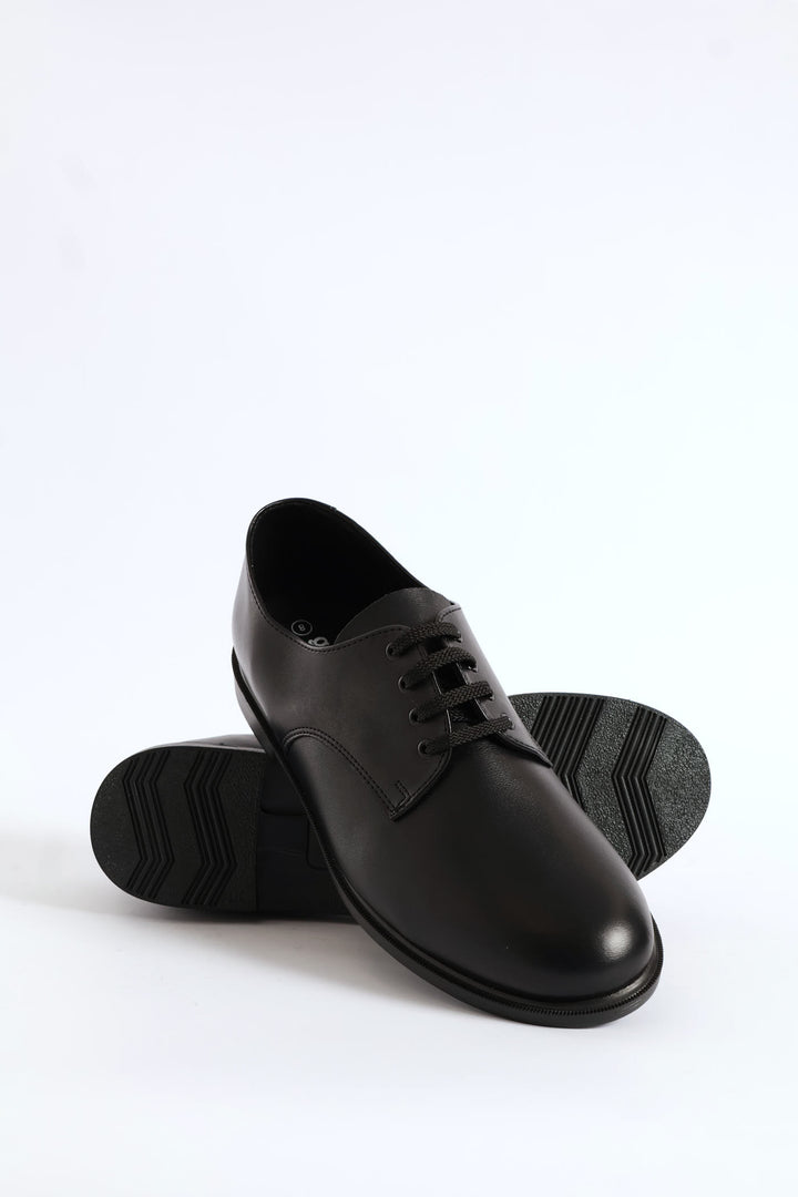 Leather Mens Lace-Up School Shoe - Black
