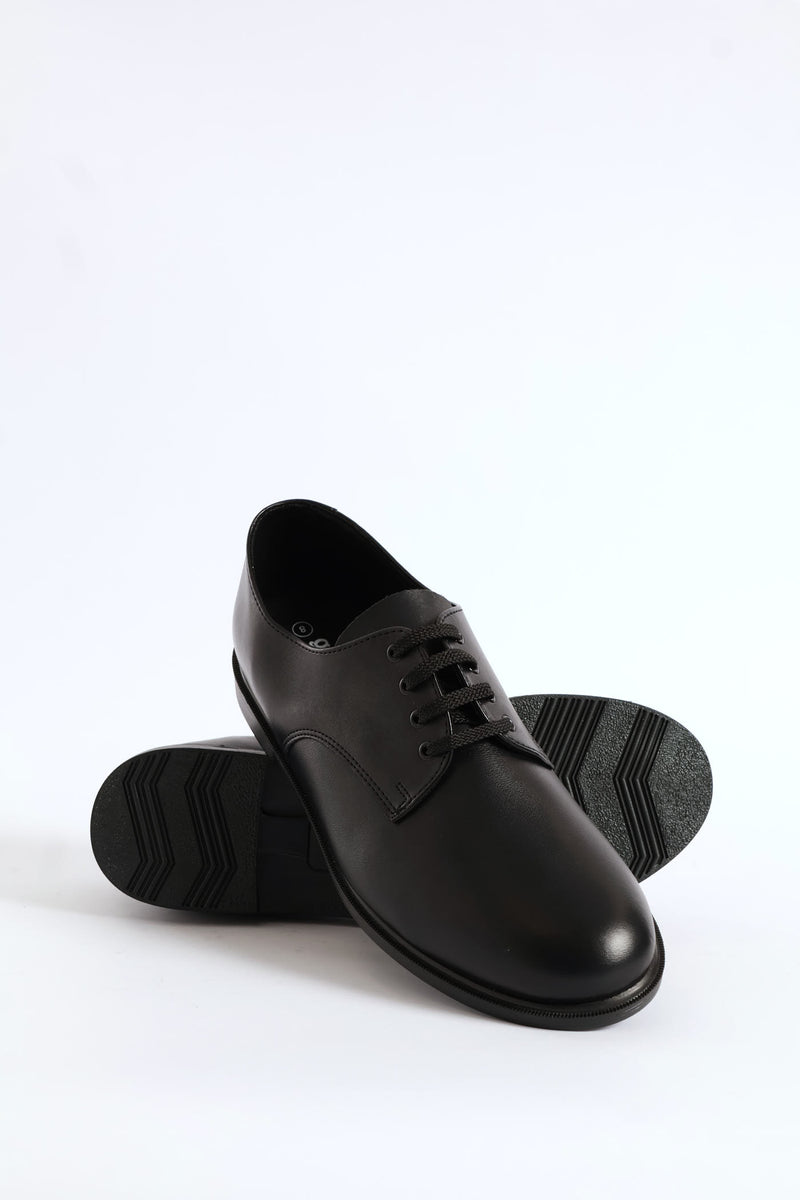 Leather Mens Lace-Up School Shoe - Black
