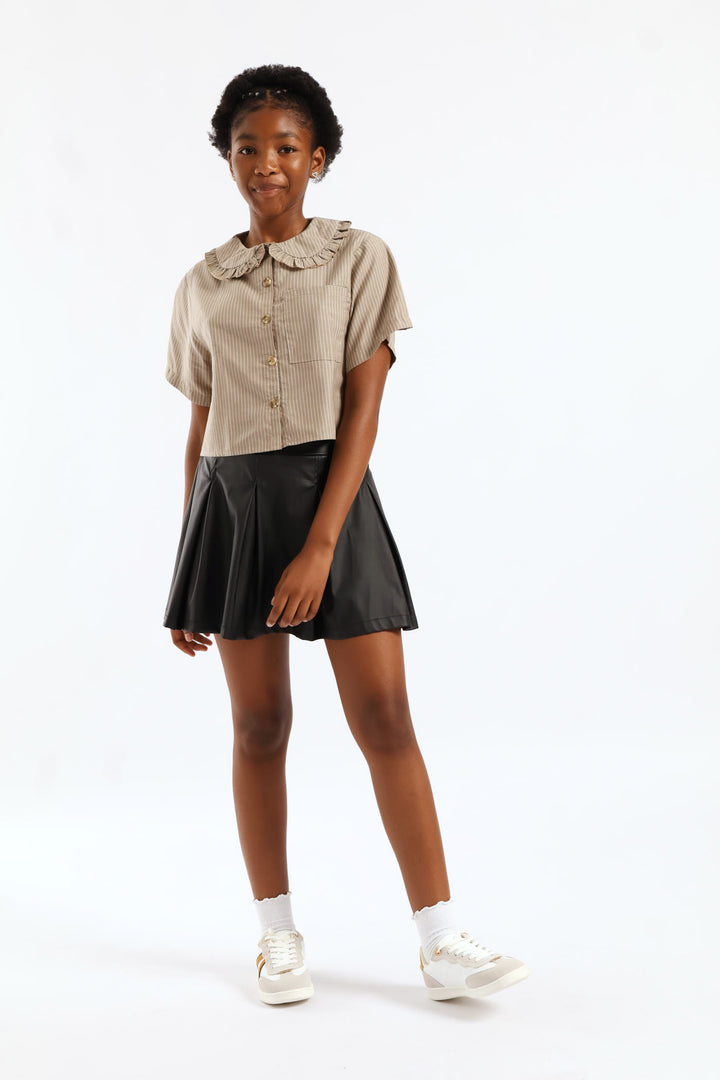 Girls Stripe Dropped Shoulder Boxy Shirt - Stone/White