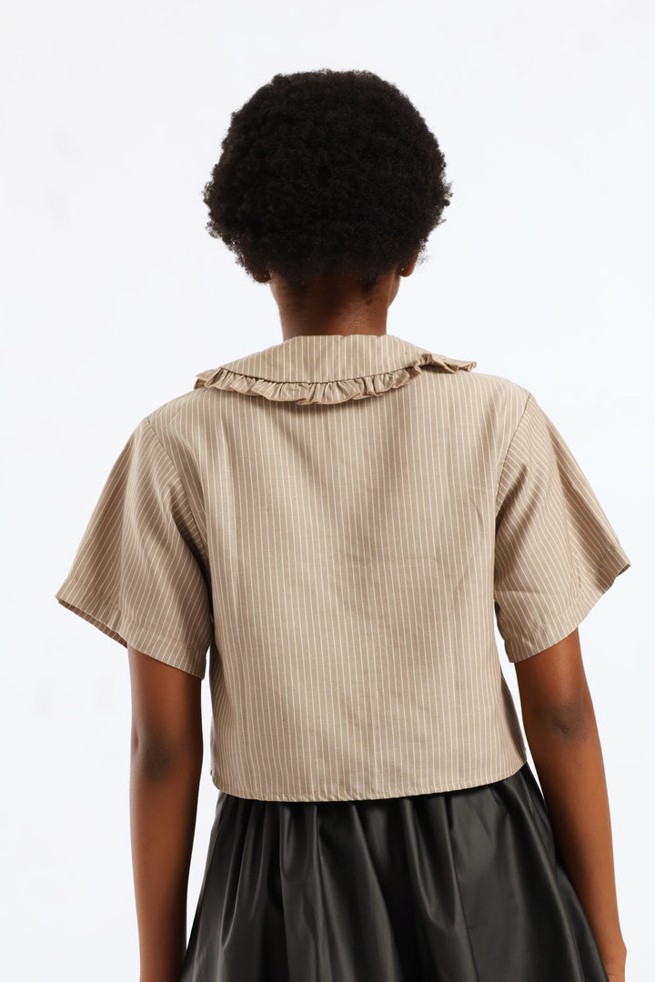 Girls Stripe Dropped Shoulder Boxy Shirt - Stone/White