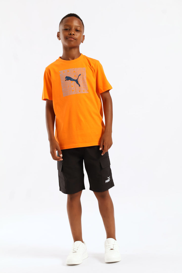 Boys Split Frame Cat Tee - Orange
