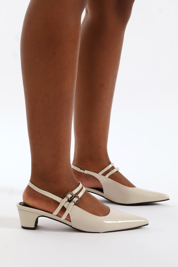 Double Strap Mary-Jane Cone Heel - Ivory