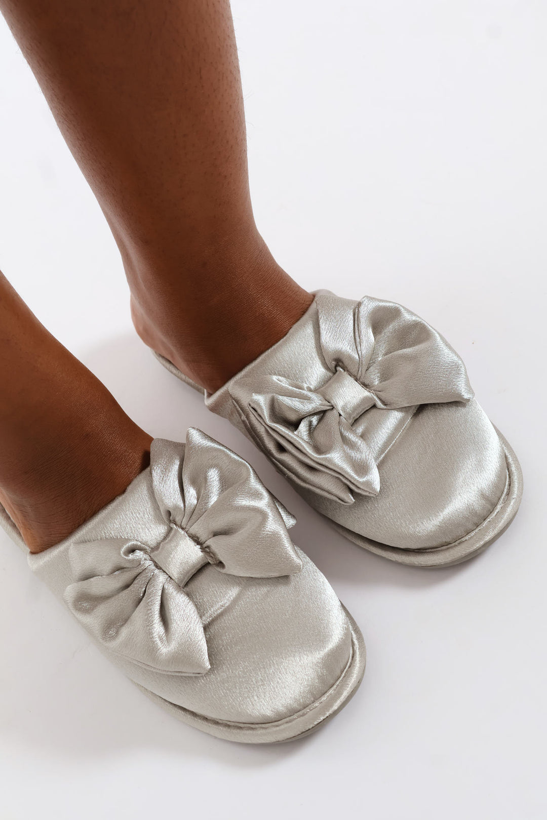 Bow Detail Satin Slipper - Grey