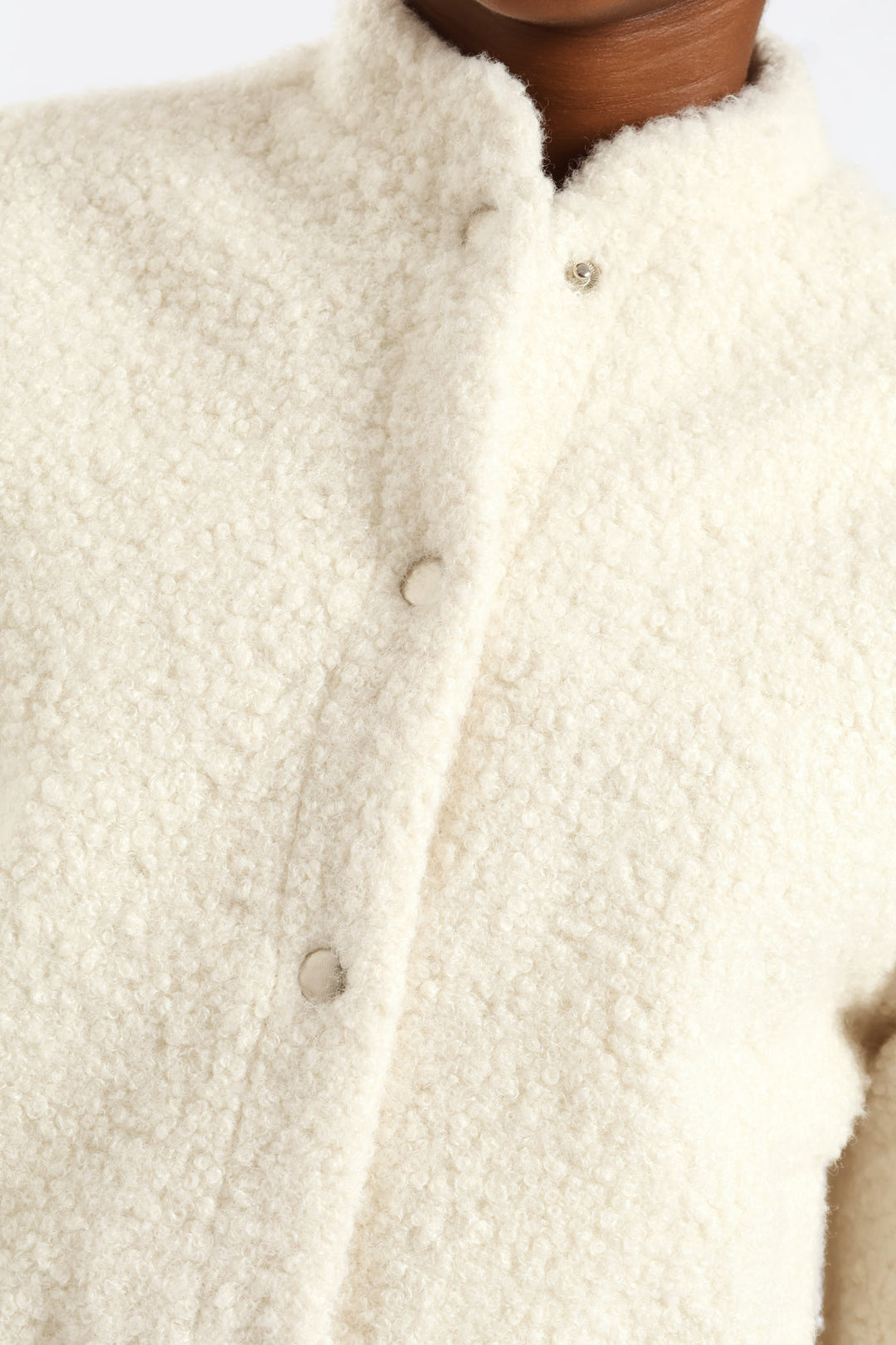 Girls Curly Melton Bomber Jacket - Cream