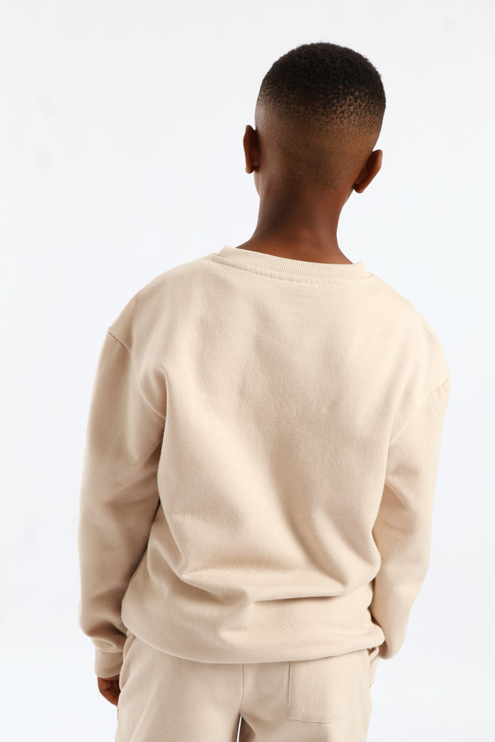 Boys Gamer Print Fleece Crew Top - Stone