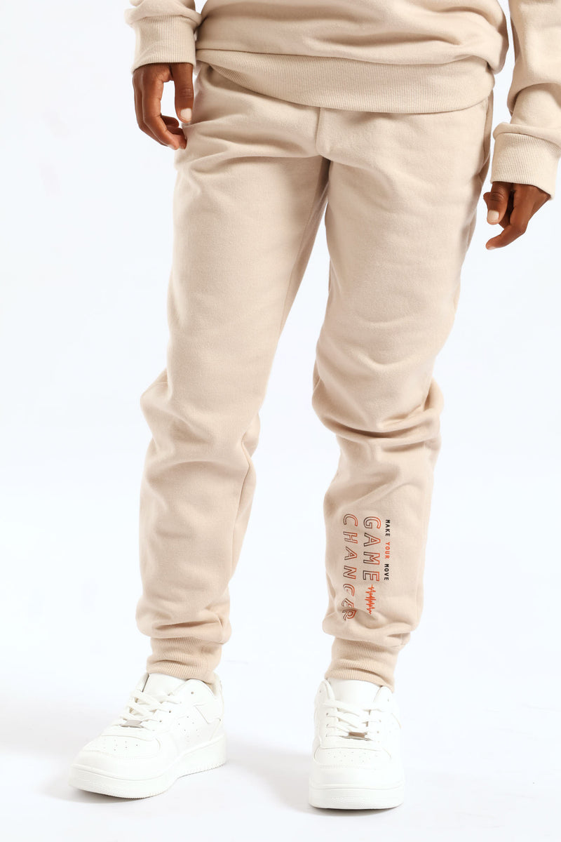 Boys Gamer Print Fleece Jogger - Stone