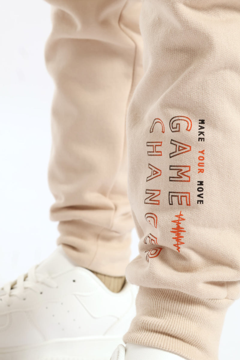 Boys Gamer Print Fleece Jogger - Stone