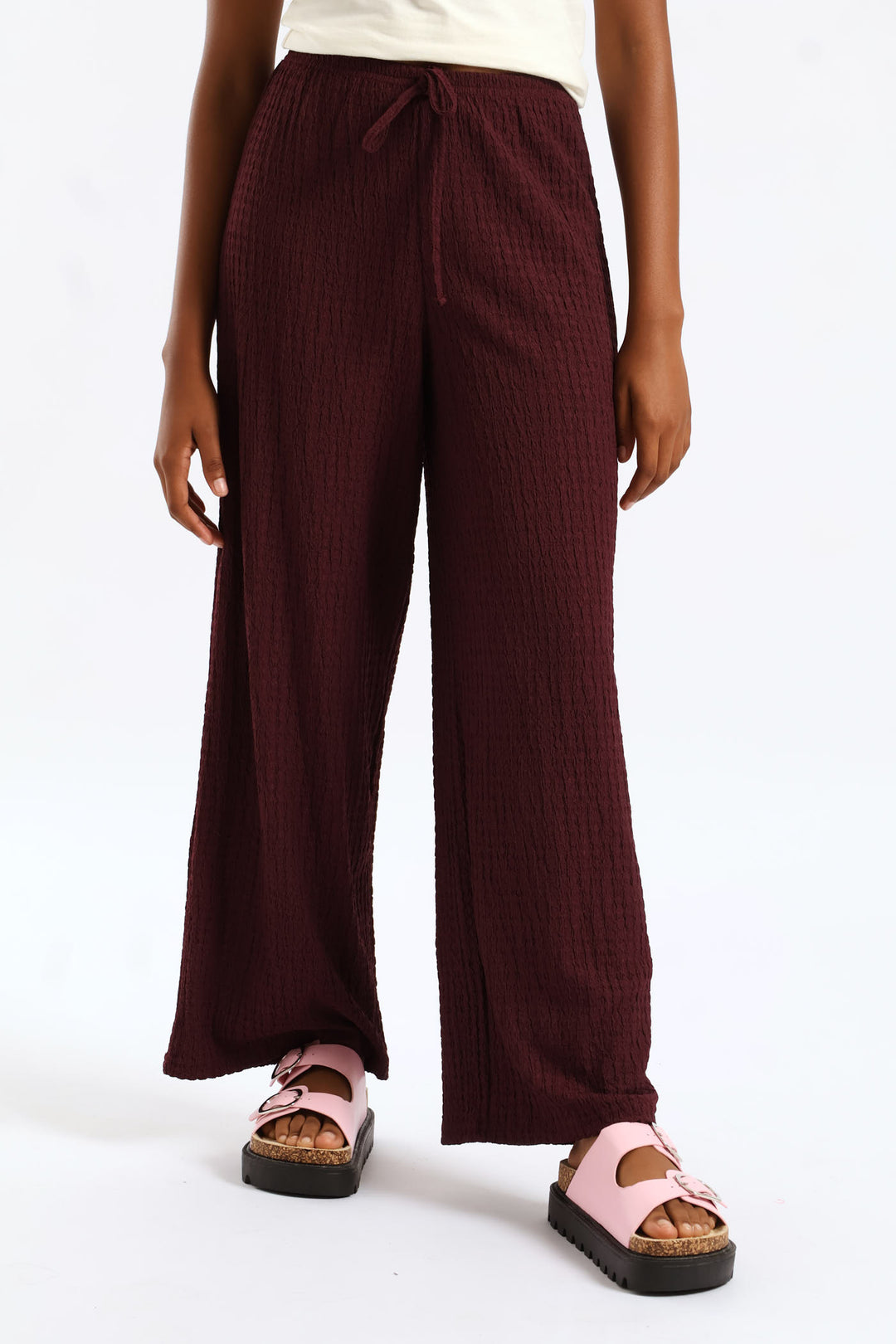 Girls Pull On Drawcord Pants - Burgundy