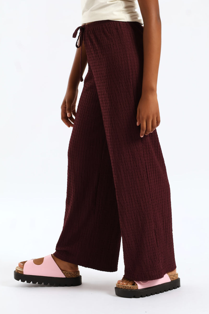 Girls Pull On Drawcord Pants - Burgundy
