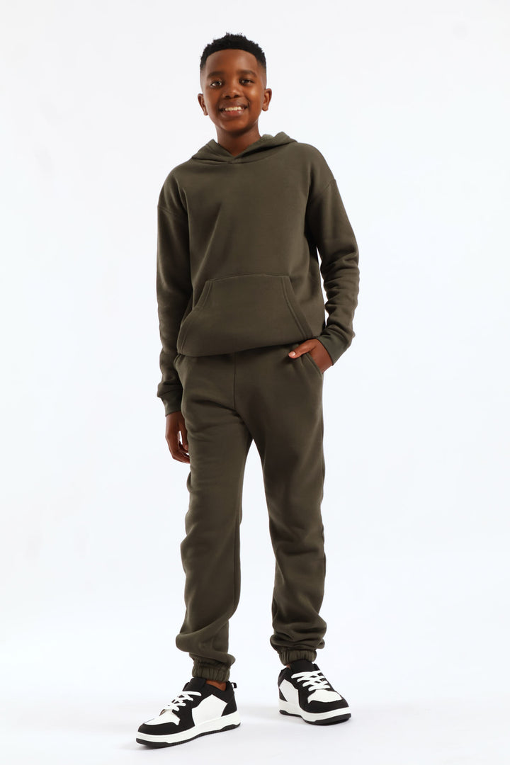 Boys Basic Fleece Hoody - Olive