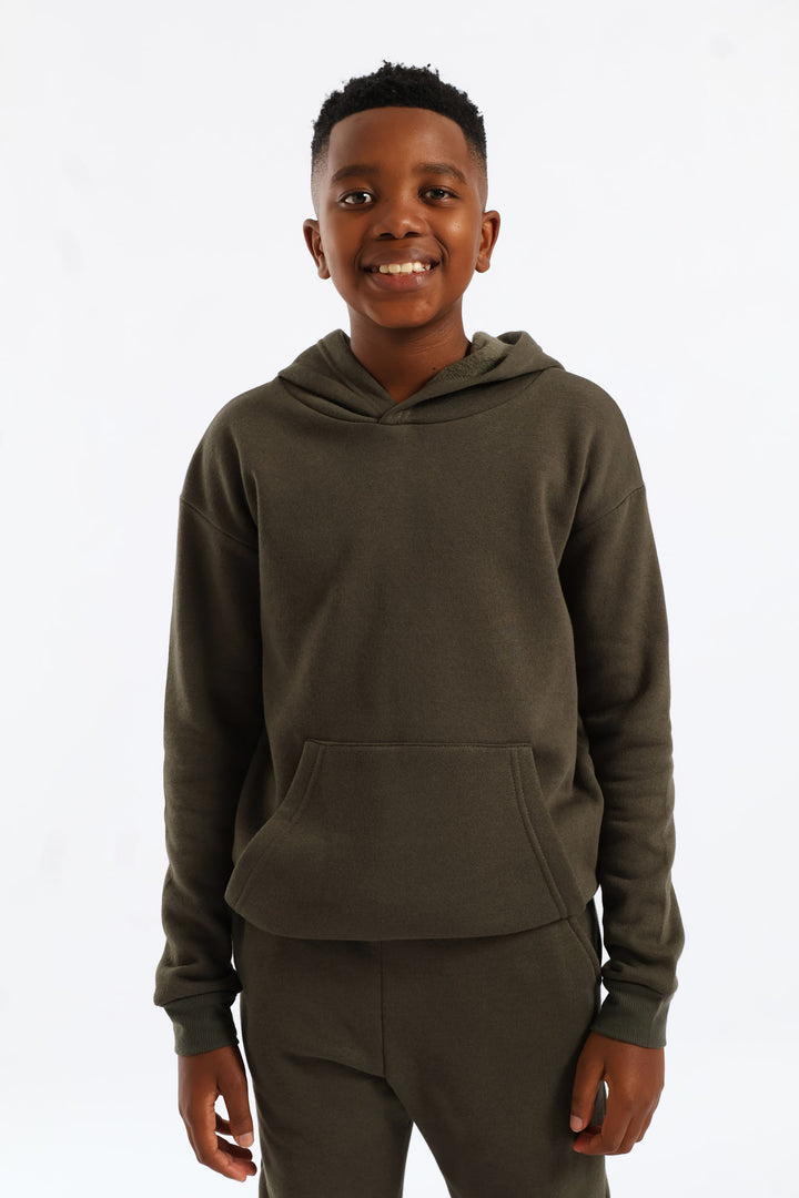 Boys Basic Fleece Hoody - Olive